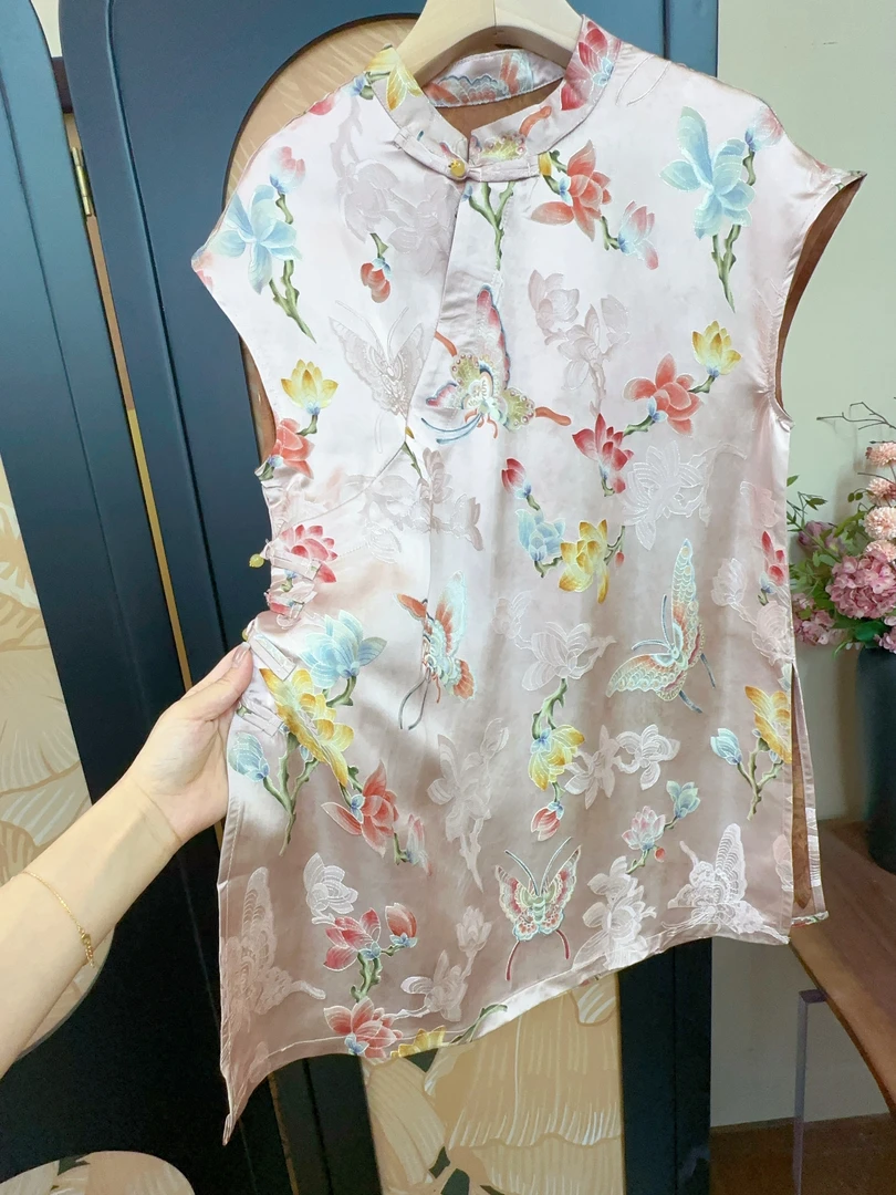 【玉兰花开】新款百搭夏季显瘦新中式短袖女日常碎花气质中长款