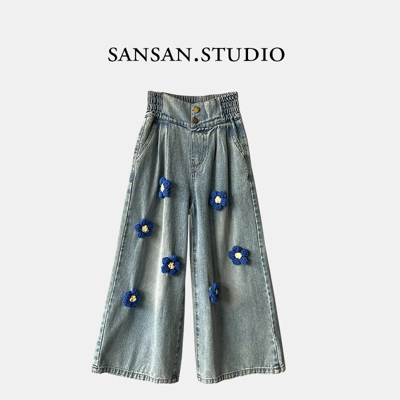 【三三】牛仔裤女韩版手工定花牛仔裤春款显瘦百搭女童时尚休闲010