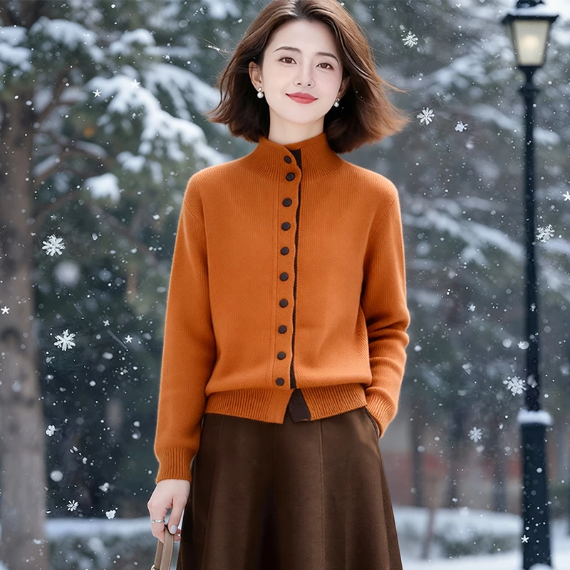 YLY#时尚洋气高领加厚针织开衫秋冬外套新款显瘦打底上衣A207