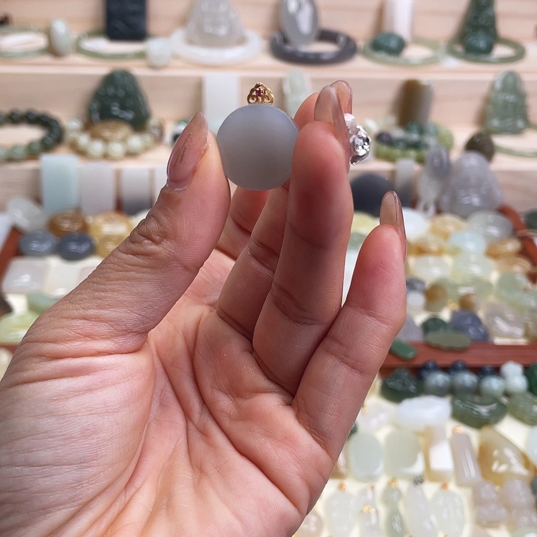 和田玉18K金镶嵌吊坠(不含链)