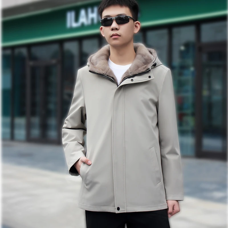 新款水貂内胆派克服尼克服中长款连帽冬男短款活里活面简约风拉链