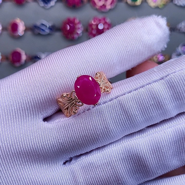 红宝石戒指银S925镶嵌