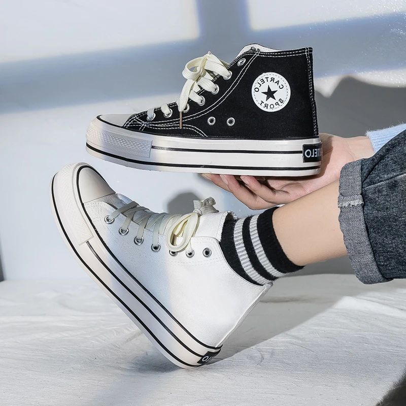 内鞋6cm小白鞋女韩版新款学生松糕厚底潮鞋坡跟高帮春秋时尚休闲