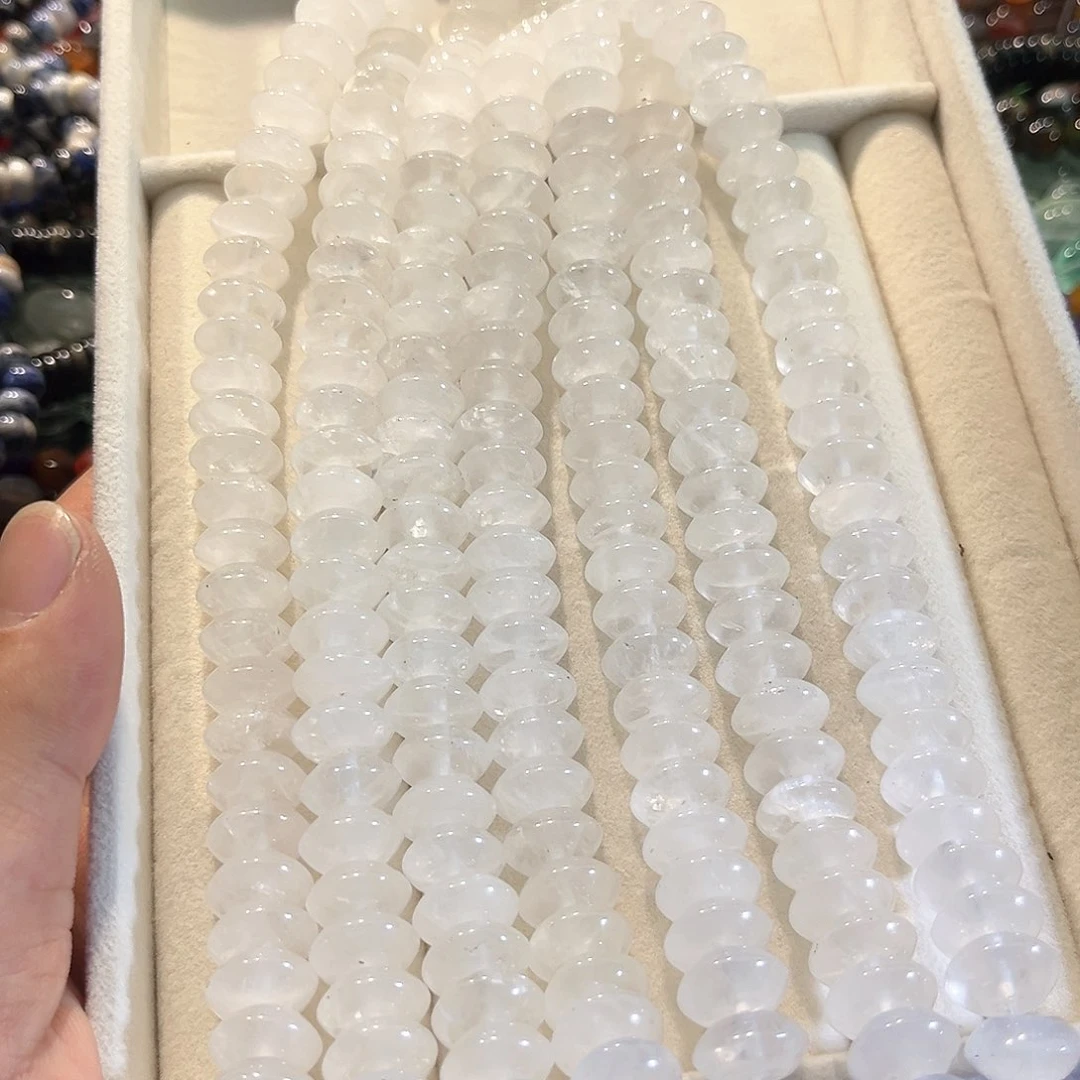玛瑙/玉髓合金珠宝半成品白水晶飞碟12mm短条