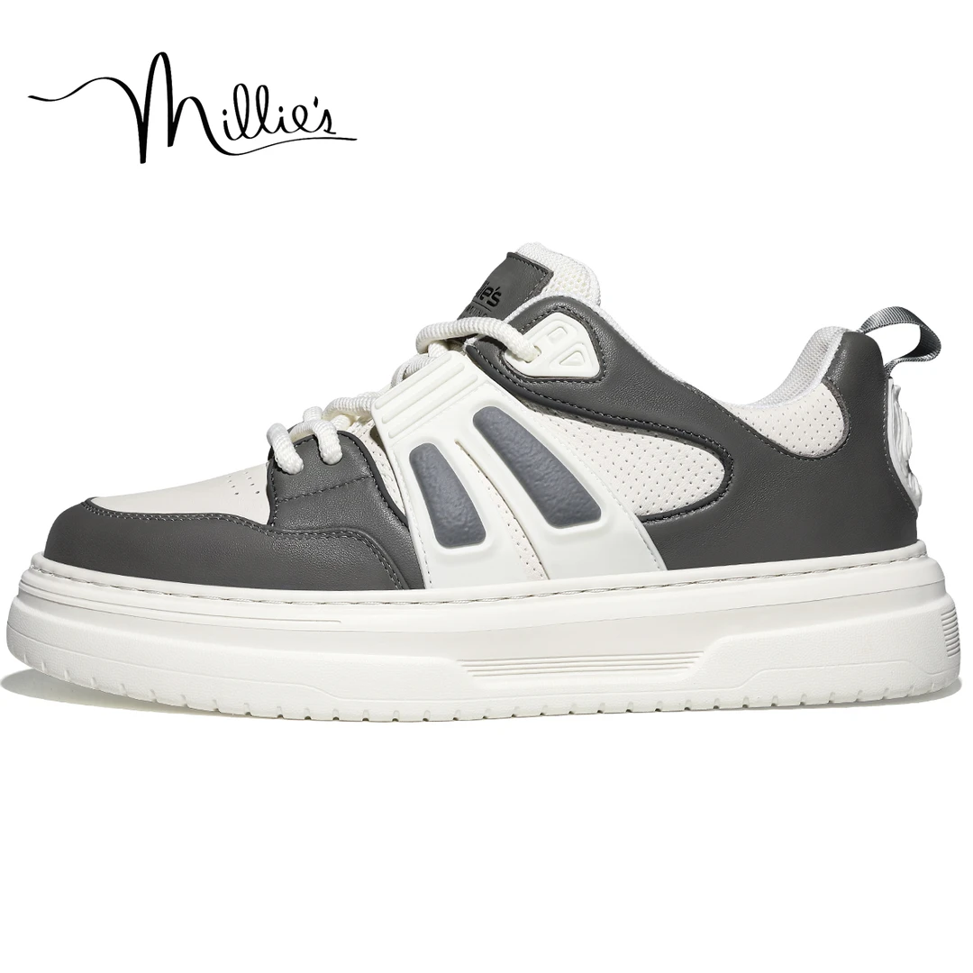 Millie's 妙丽 春秋时尚平底板鞋男舒适透气厚底男士休闲鞋男鞋