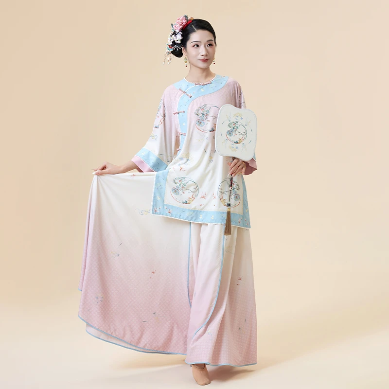 诗意花朵古典舞服满庭芳国风舞蹈服新中式舞蹈练功服装服飘逸粉色