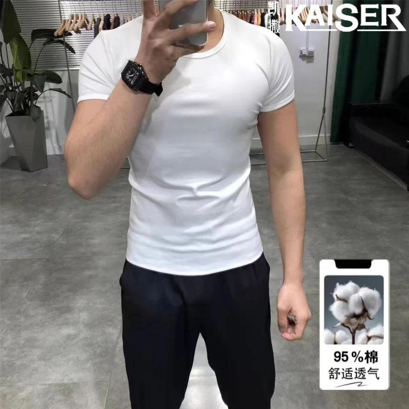 凯撒男士短袖T恤夏季新款透气速干修身经典纯白色休闲百搭白t半袖