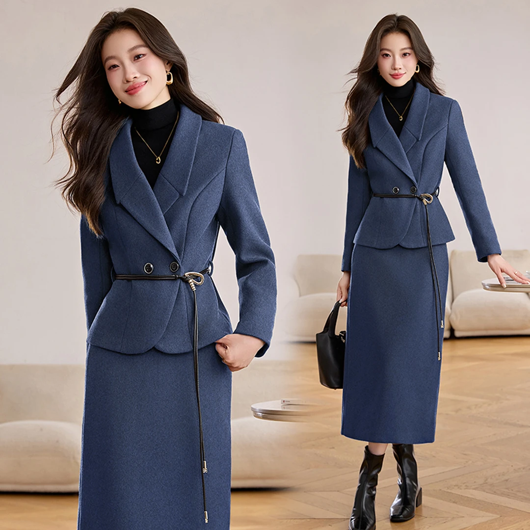 高级感气质毛呢套装裙女2025秋冬新款轻熟风洋气时髦半身裙两件套