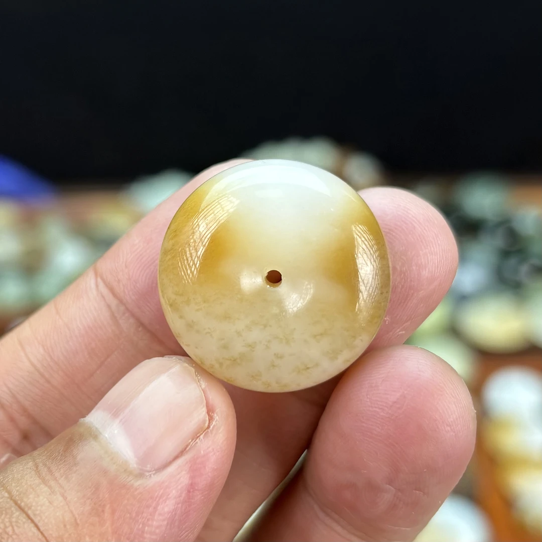 25mm新疆和田玉糖白平安扣吊坠挂件