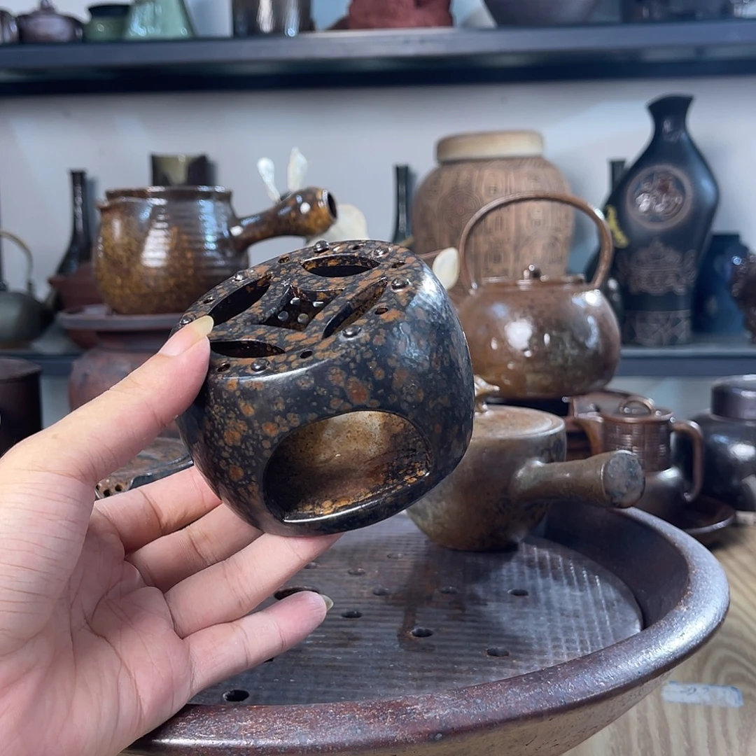 碟紫砂粗陶实用蜡烛炉