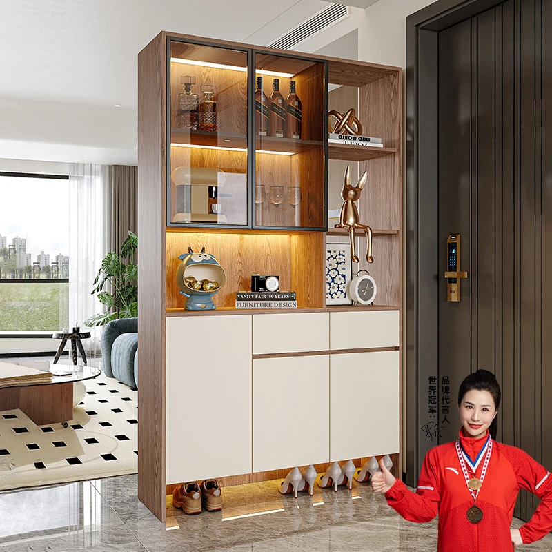入户实木橡木鞋柜家用门口室内收纳柜一体靠墙玄关柜定制客厅