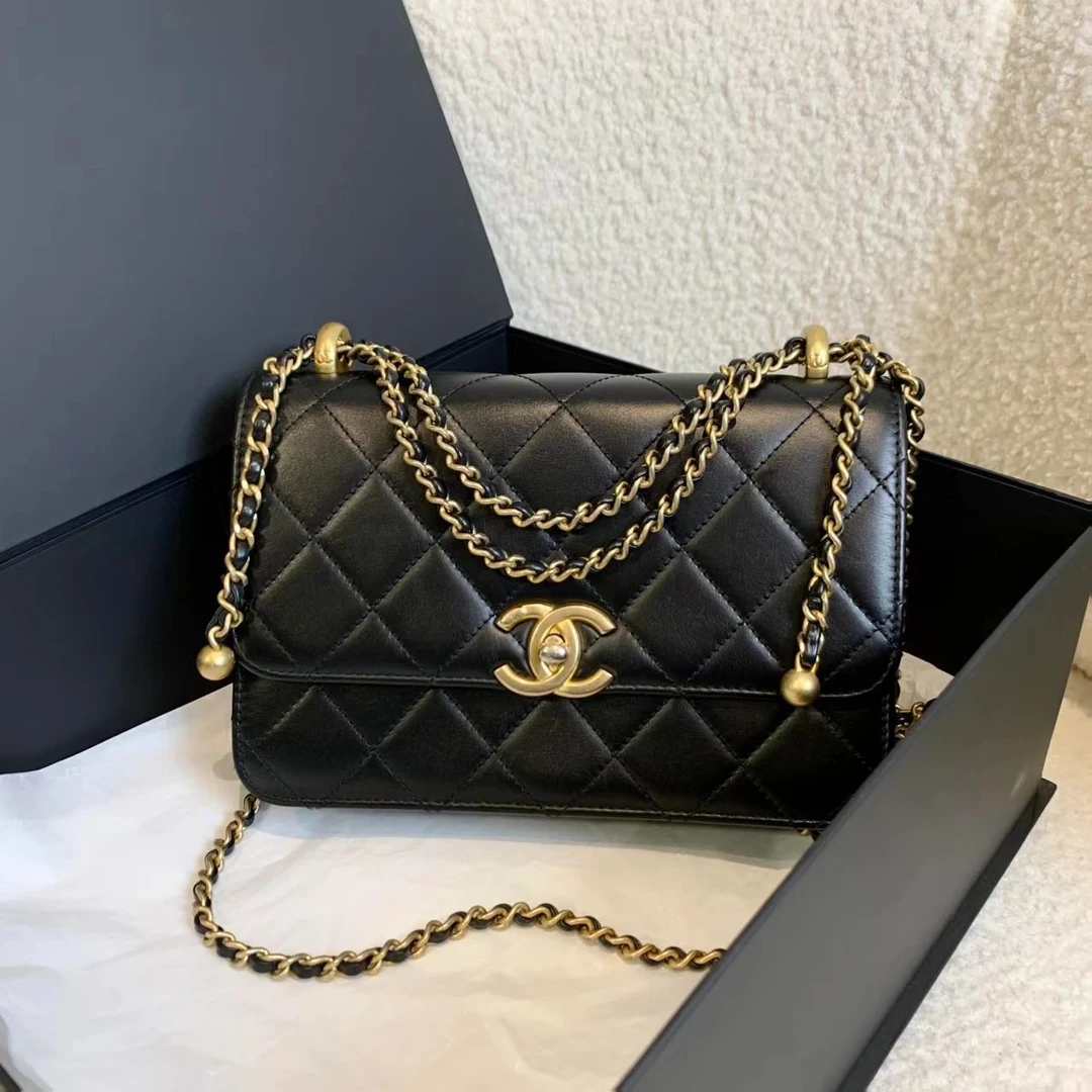 99新 Chanel/香奈儿 壹臻/21A黑金牛双金珠包  94114242