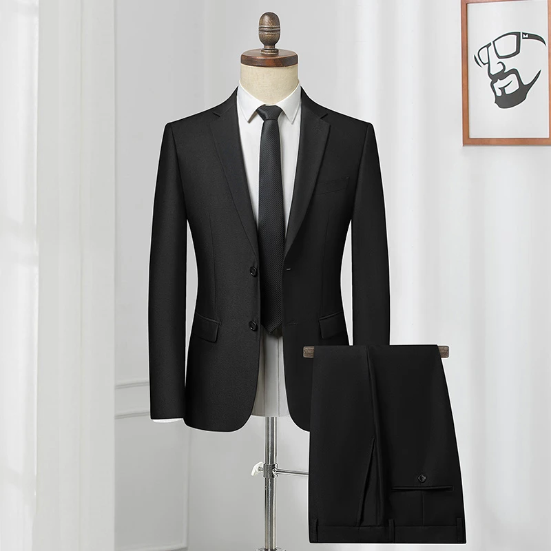 【断码福利】纯色男士西装套装男商务休闲正装男通勤修身西服套装男