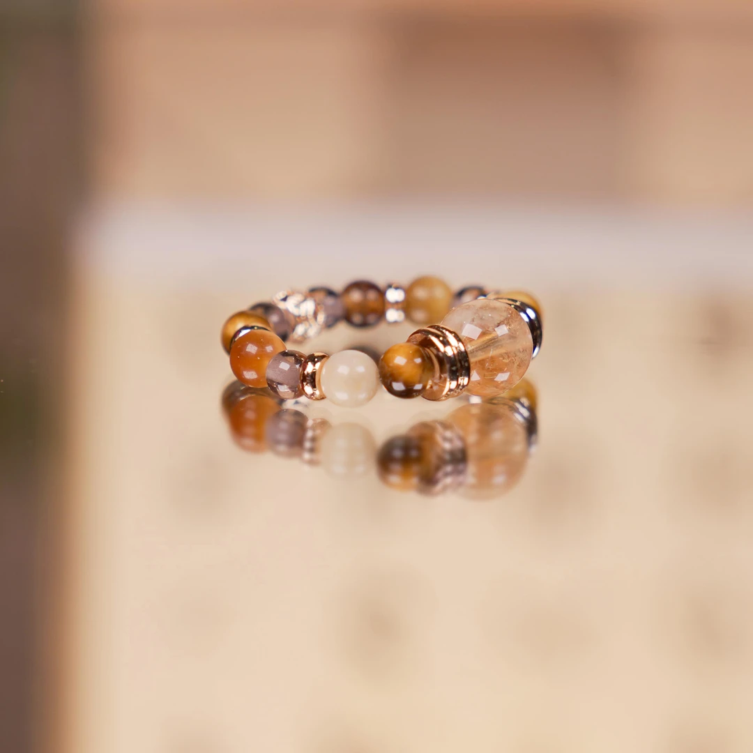 天然上等金发晶虎眼石水晶冰曜石戒指国风设计款戒圈女款百搭指环