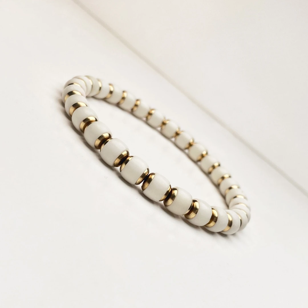 喜檀文玩天然白玉菩提7MM老型精工镶嵌手串男女款时尚百搭-735