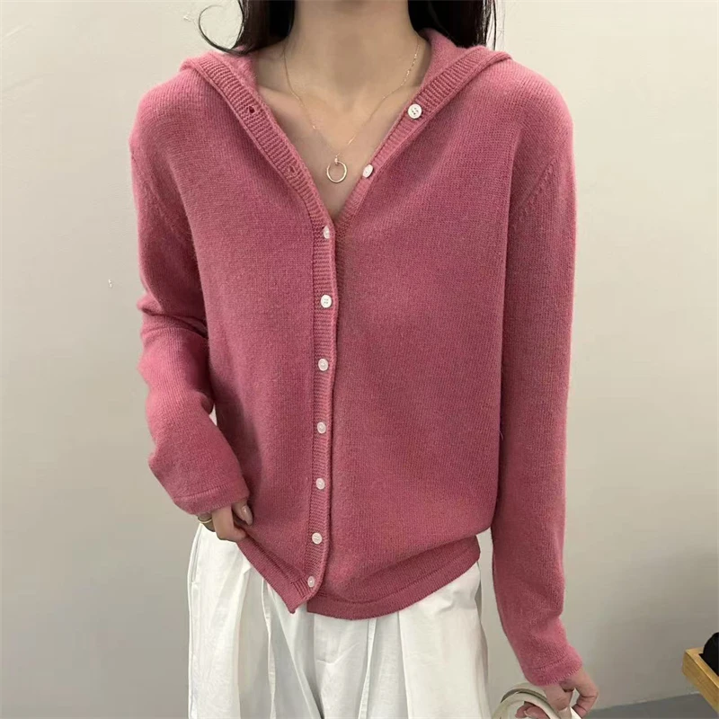 3366女士连帽毛衣针织开衫外套女宽松新款巨好看穿搭上衣