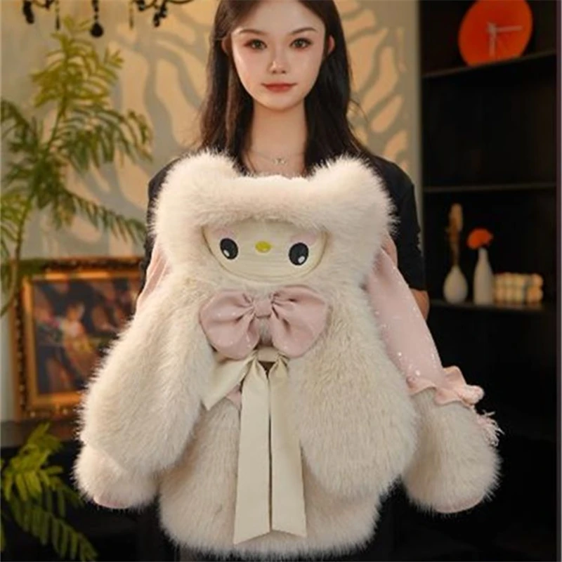 女童冬装仿皮草外套2025新款宝宝儿童加厚连帽保暖美乐蒂毛毛上衣