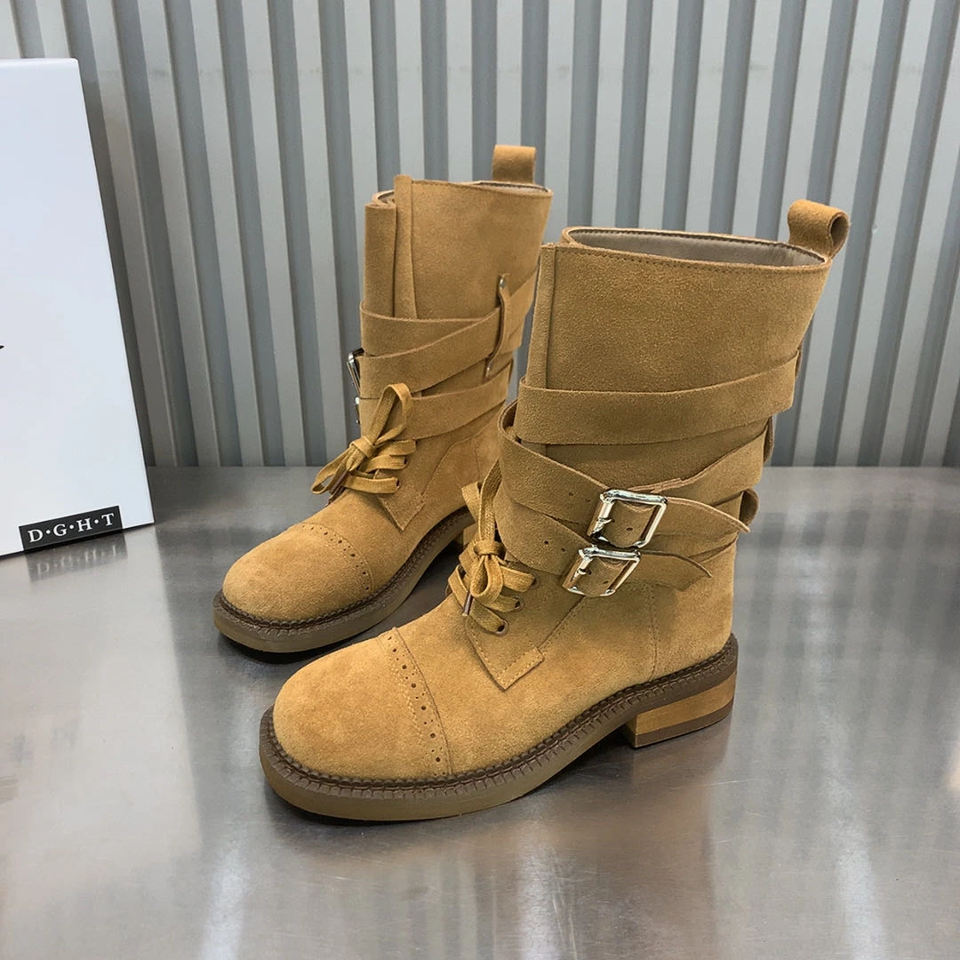鸿鑫达E306韩版厚底4公分复古百搭重工朋克牛反绒皮网红马丁靴
