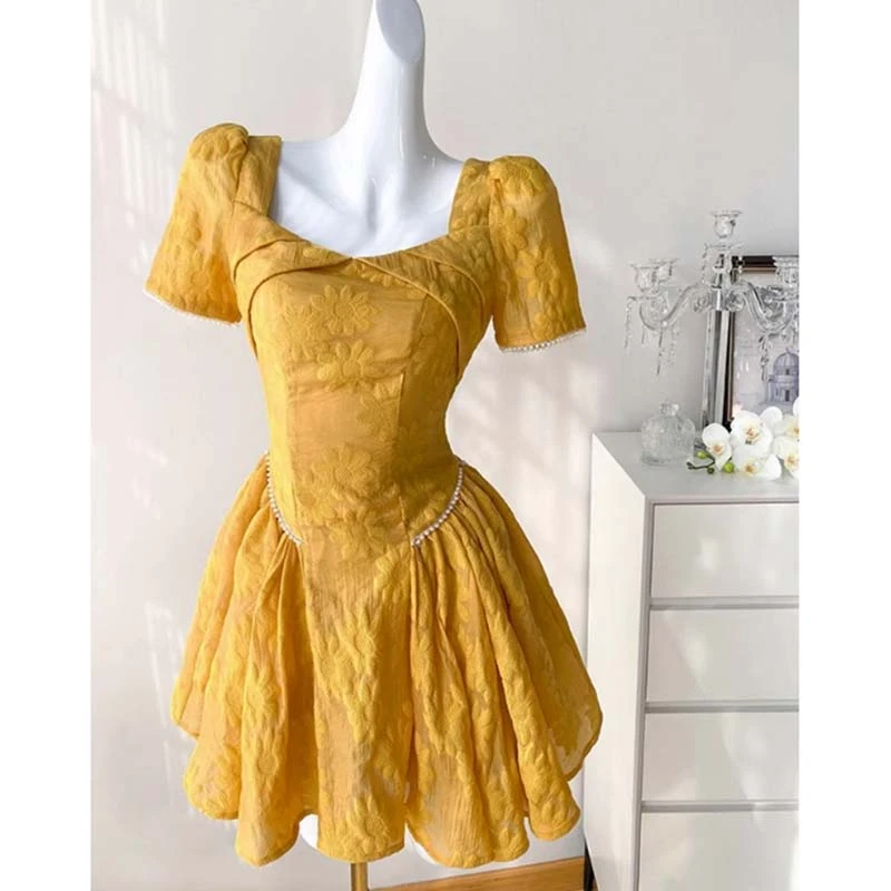 【有里布】连衣裙夏季新款设计感高级复古气质收腰a字短裙女D2111