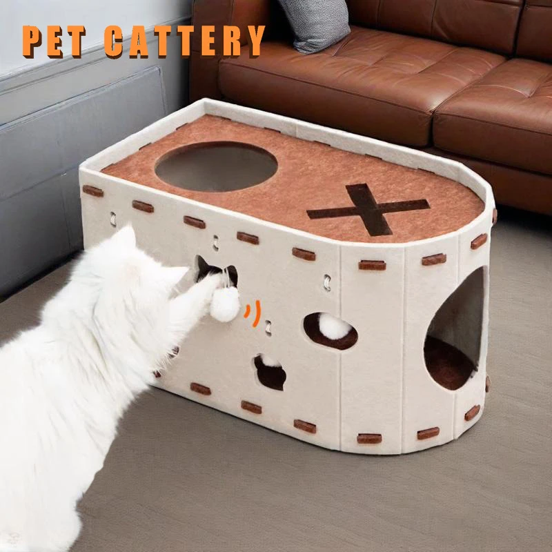 毛毡猫窝新型毛毡猫窝猫抓板一体双层猫咪窝上下两层小猫玩具