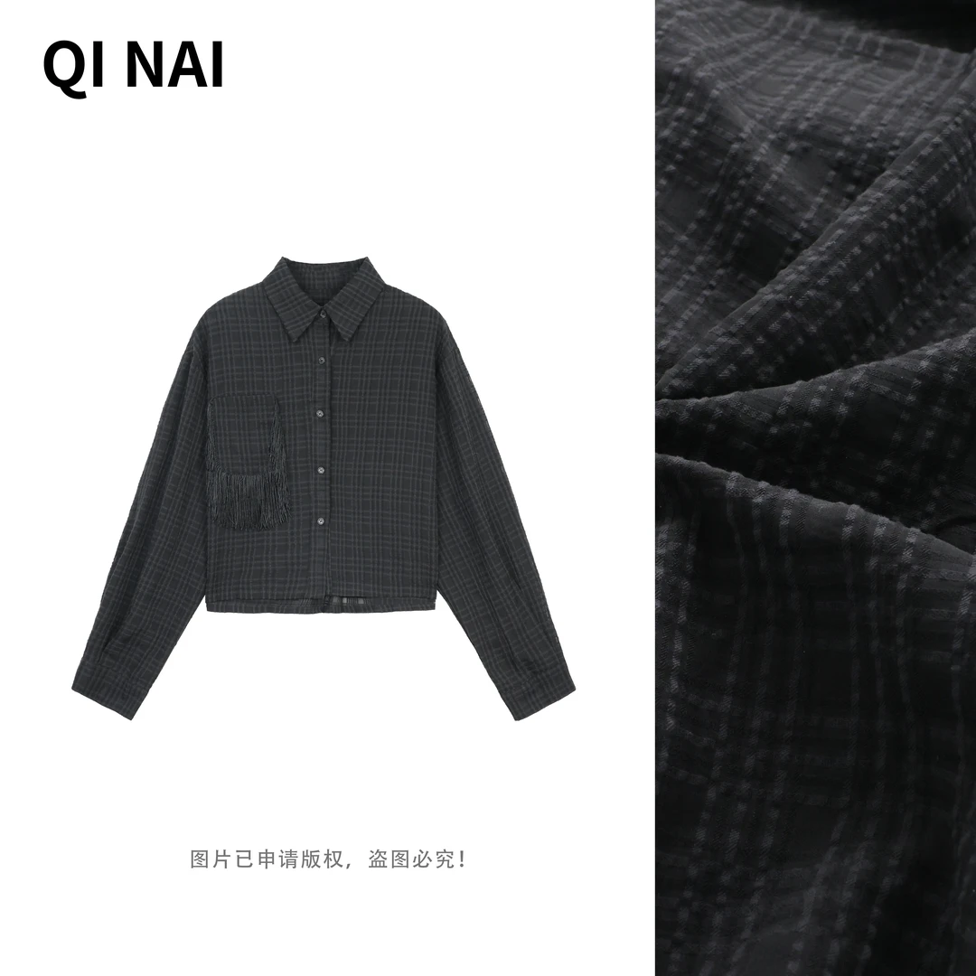 七奈推荐【叩雪】长袖韩版潮流宽松休闲百搭上衣轻熟衬衣QN12298