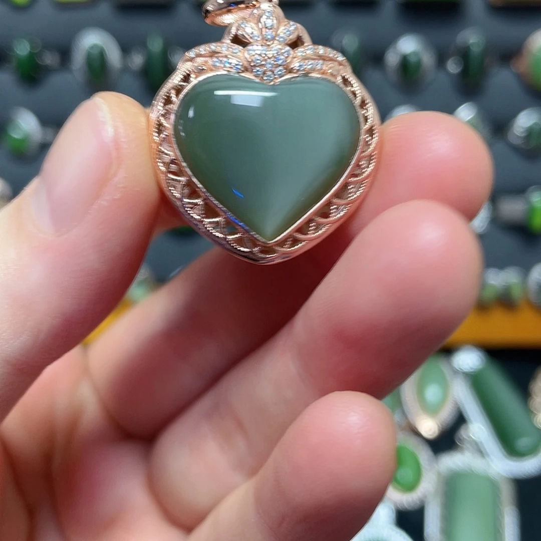 和田玉（碧玉）银S925镶嵌吊坠(不含链)