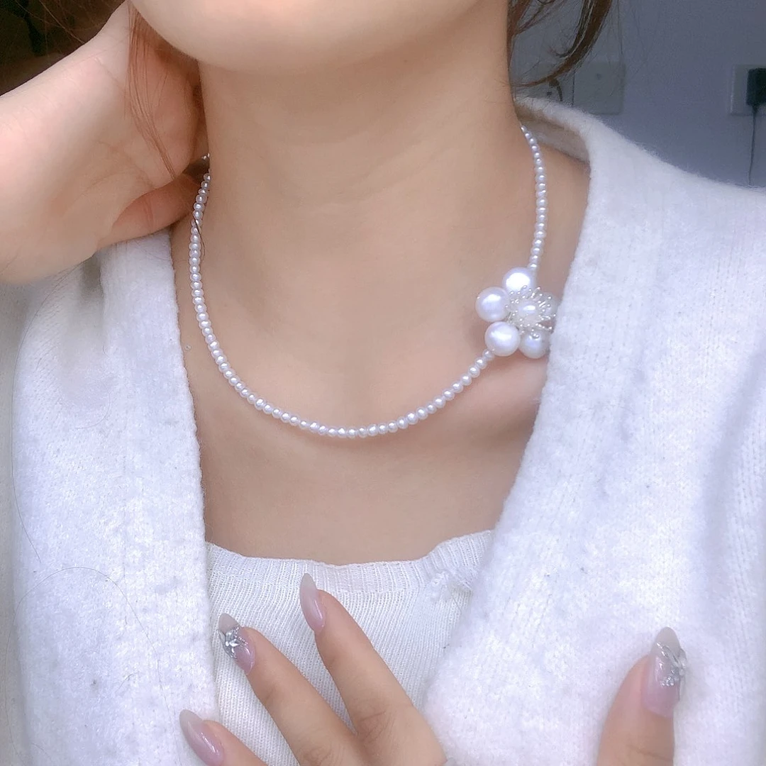 银S925镶嵌耳饰淡水珍珠