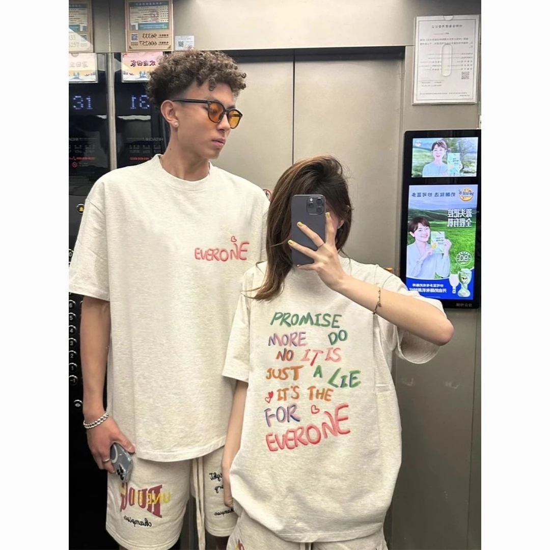 情侣装夏季短袖T恤纯棉上衣男女宽松休闲时尚印花通勤潮流韩版ins