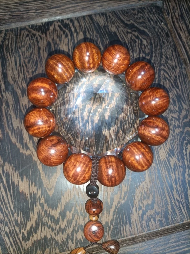 海南黄花梨天花板级神串火山口紫红油梨铁矿料水波纹闪电纹20手串