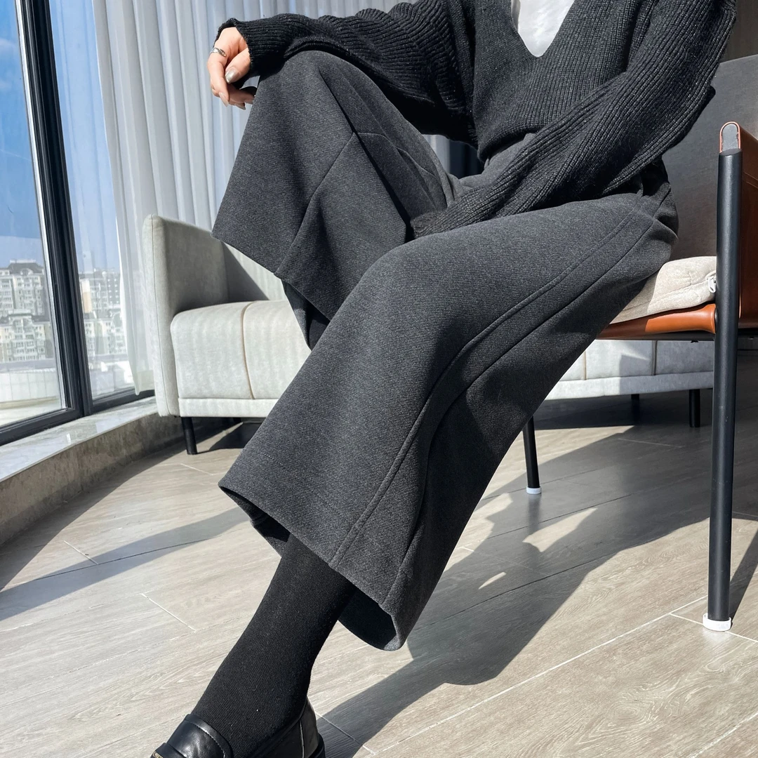 灰色毛呢直筒裤女秋冬加厚窄版垂感高级感八九分小个子羊毛阔腿裤