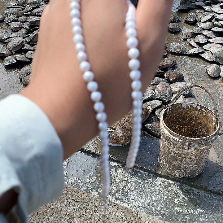 银S925镶嵌淡水珍珠颈饰6-7