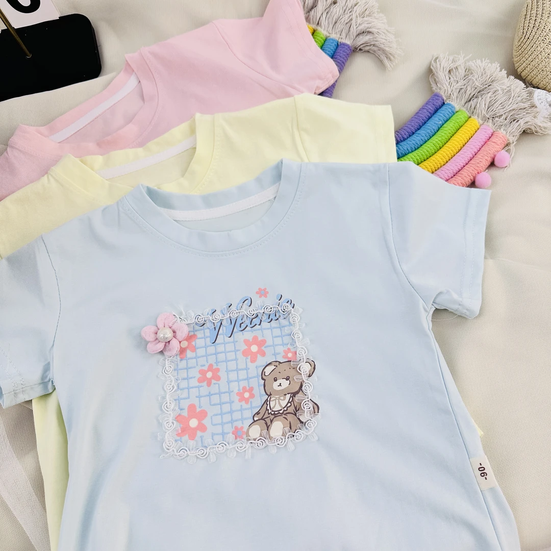 新款女童圆领花朵T恤*卡通刺绣上衣C-A024