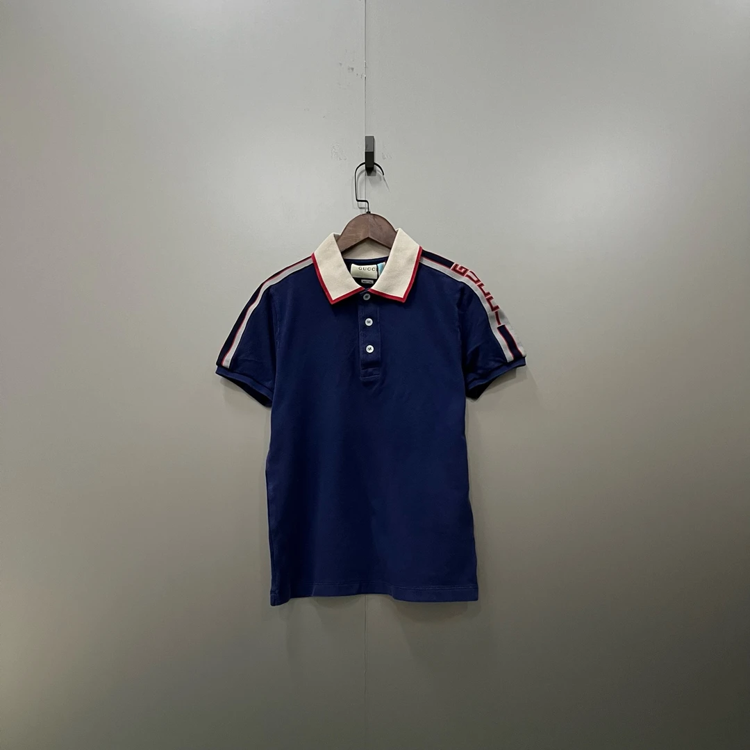 99新 GUCCI/古驰 (tt5) 侧标logo条纹polo衫 XS码 201716