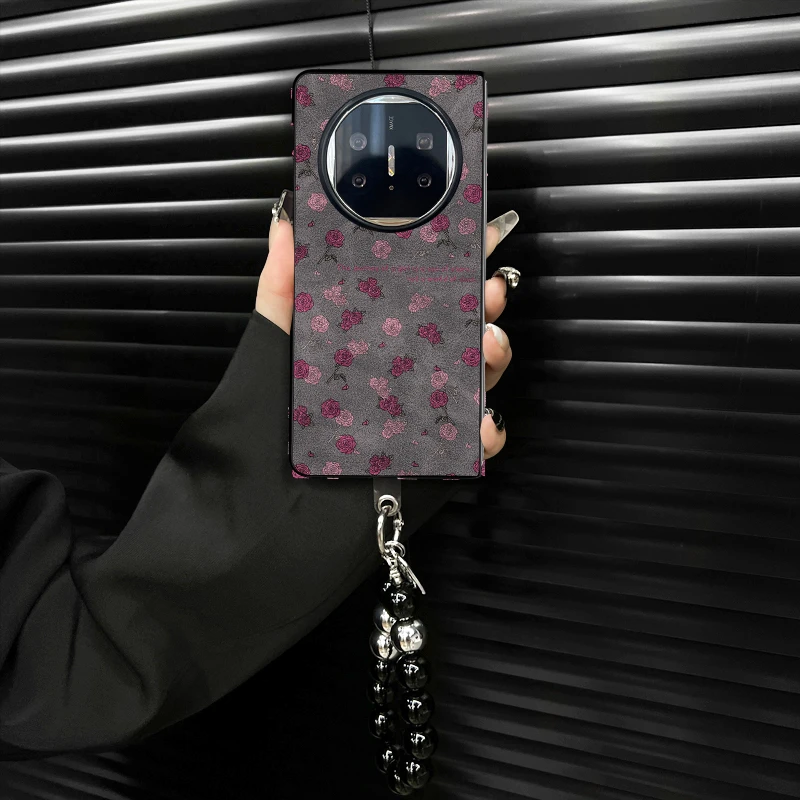 适用华为matex5新款手机壳玫瑰之恋翻毛皮折叠壳简约保护套