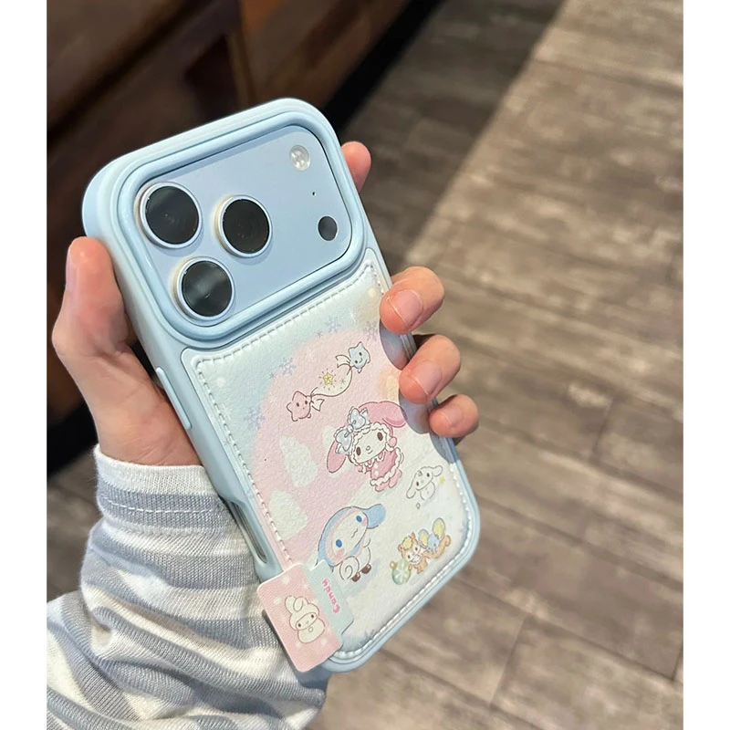 雅天立皮纹蓝底美乐蒂适用iPhone16promax苹果17鼓包手机壳15可爱