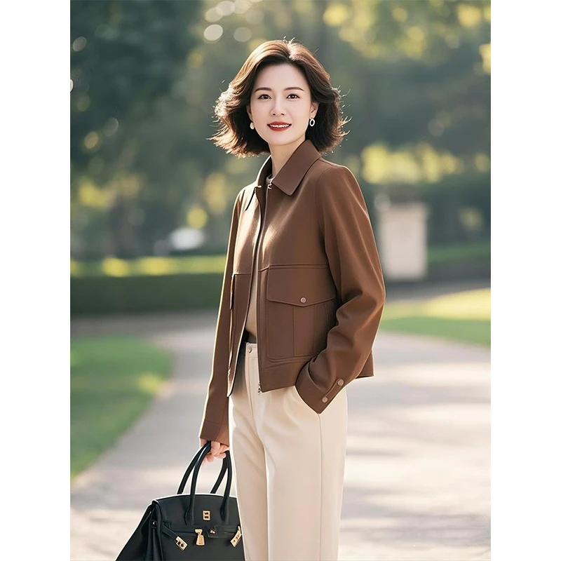 流行爆款外套女2025春秋季新款洋气时髦小个子新颖别致咖色上衣女