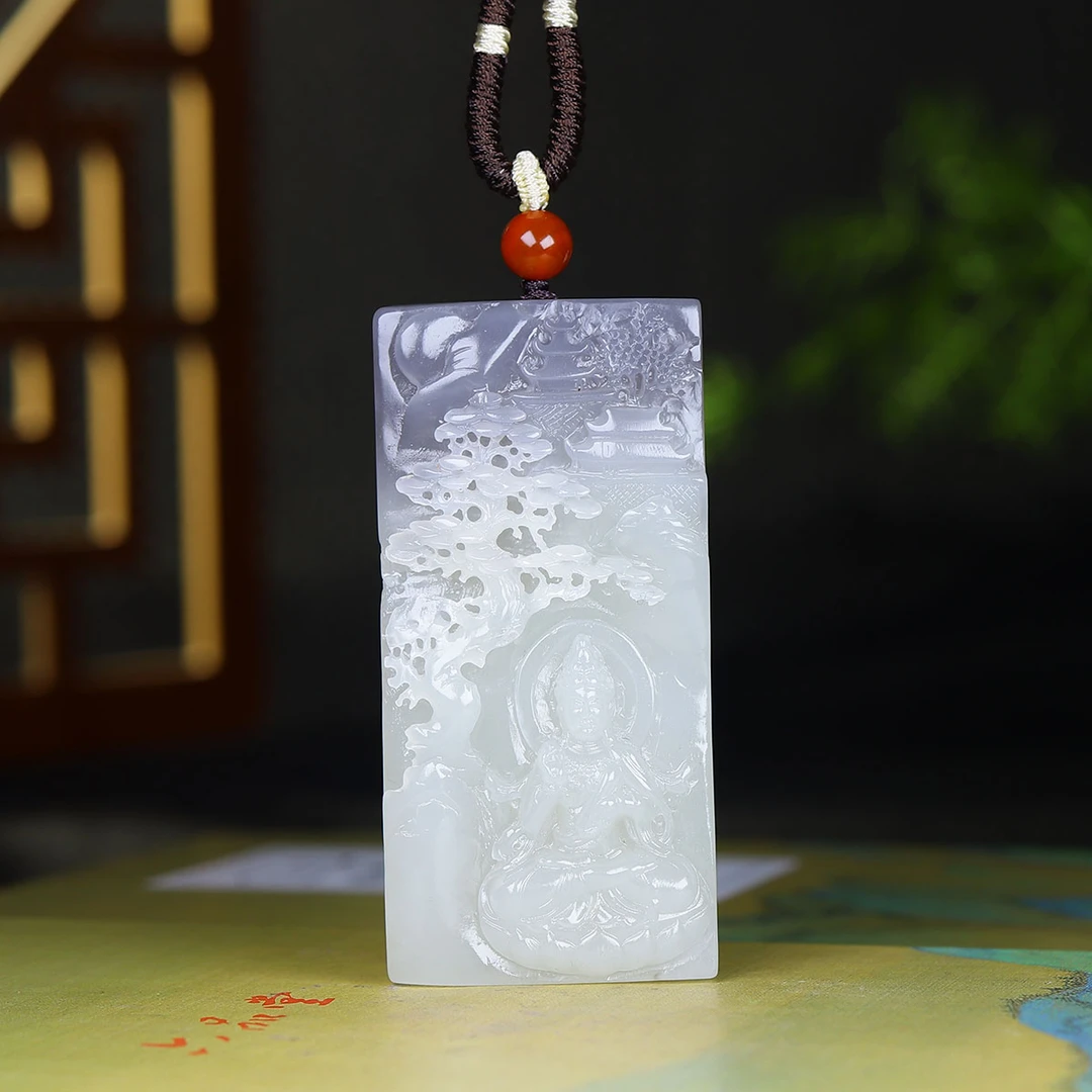 111310和田玉烟紫观音玉牌