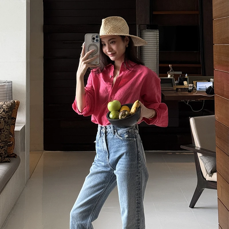 靠谱的私服【落日奏鸣曲】新款宽松高支亚麻衬衫KP250117