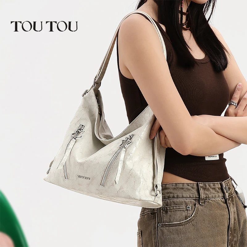 TOUTOU2025新款复古腋下托特包大容量轻便双肩包简约通勤单肩包女