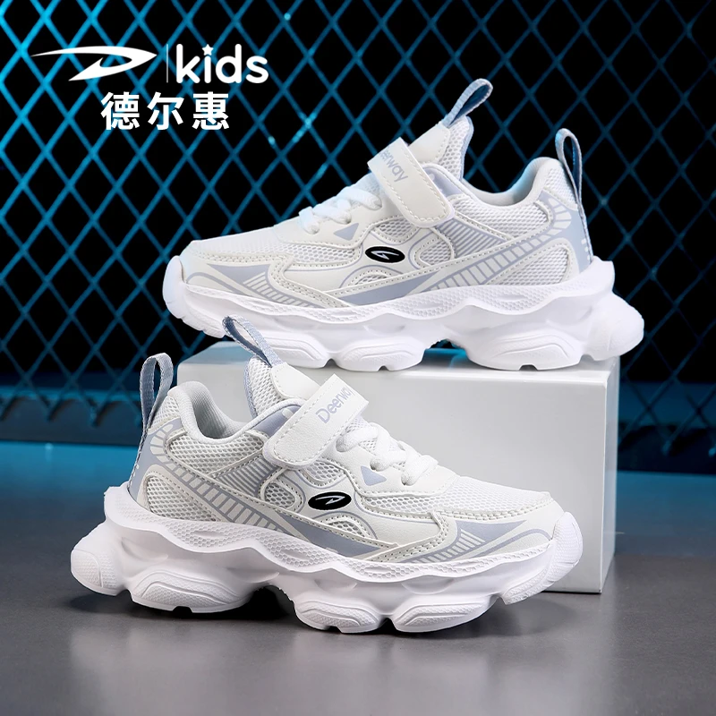 德尔惠新款儿童皮面防水软底轻便男童运动鞋防滑耐磨中大童跑步鞋