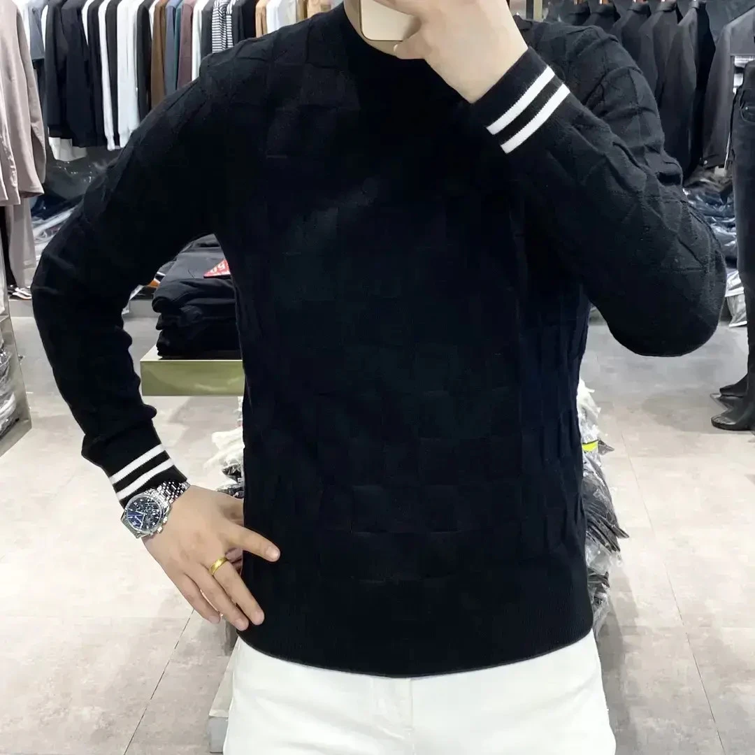 【小地瓜专属】秋季男士新款撞色轻奢简欧高级休闲圆领修身针织毛衣