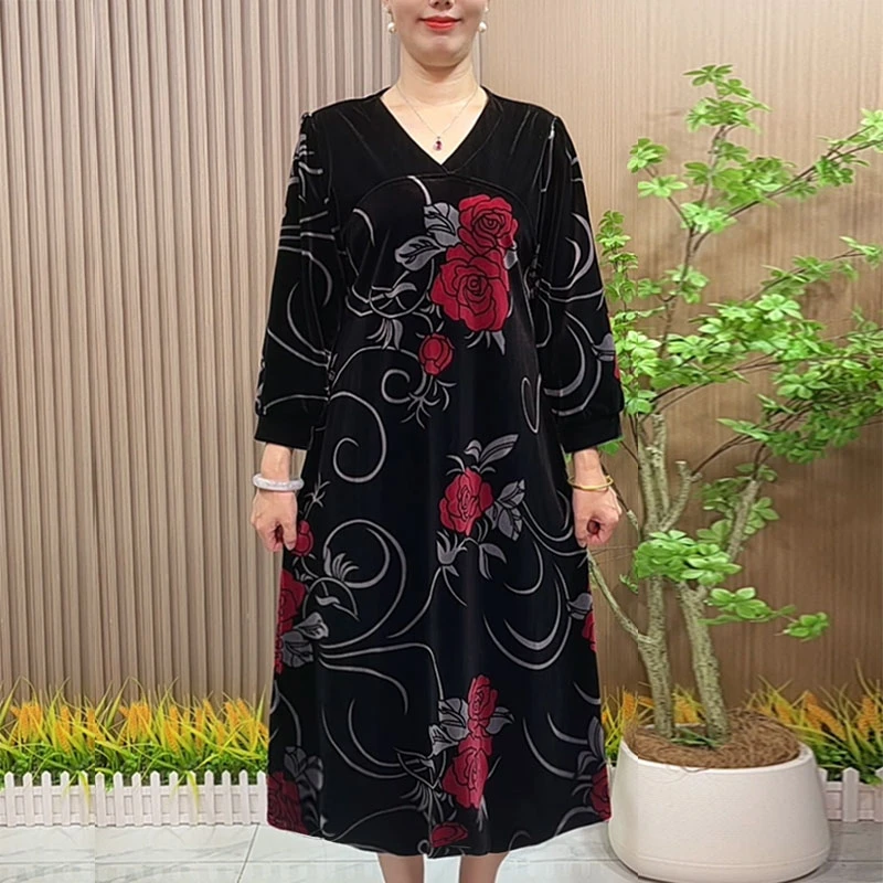 妈妈秋季国风连衣裙2025新款中老年女装秋装大码宽松中国风裙子