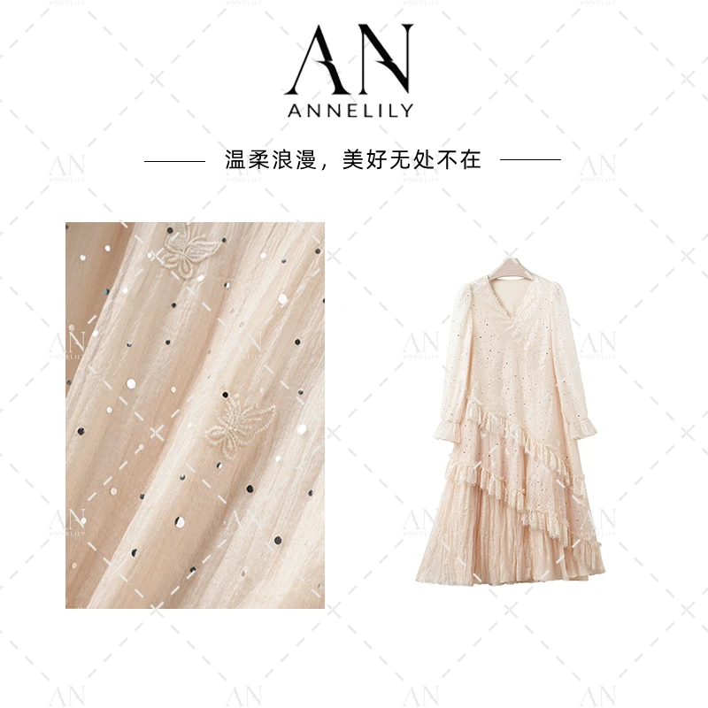 ANNELILY【依舒】设计师气质高定时尚轻奢连衣裙AQ2502079