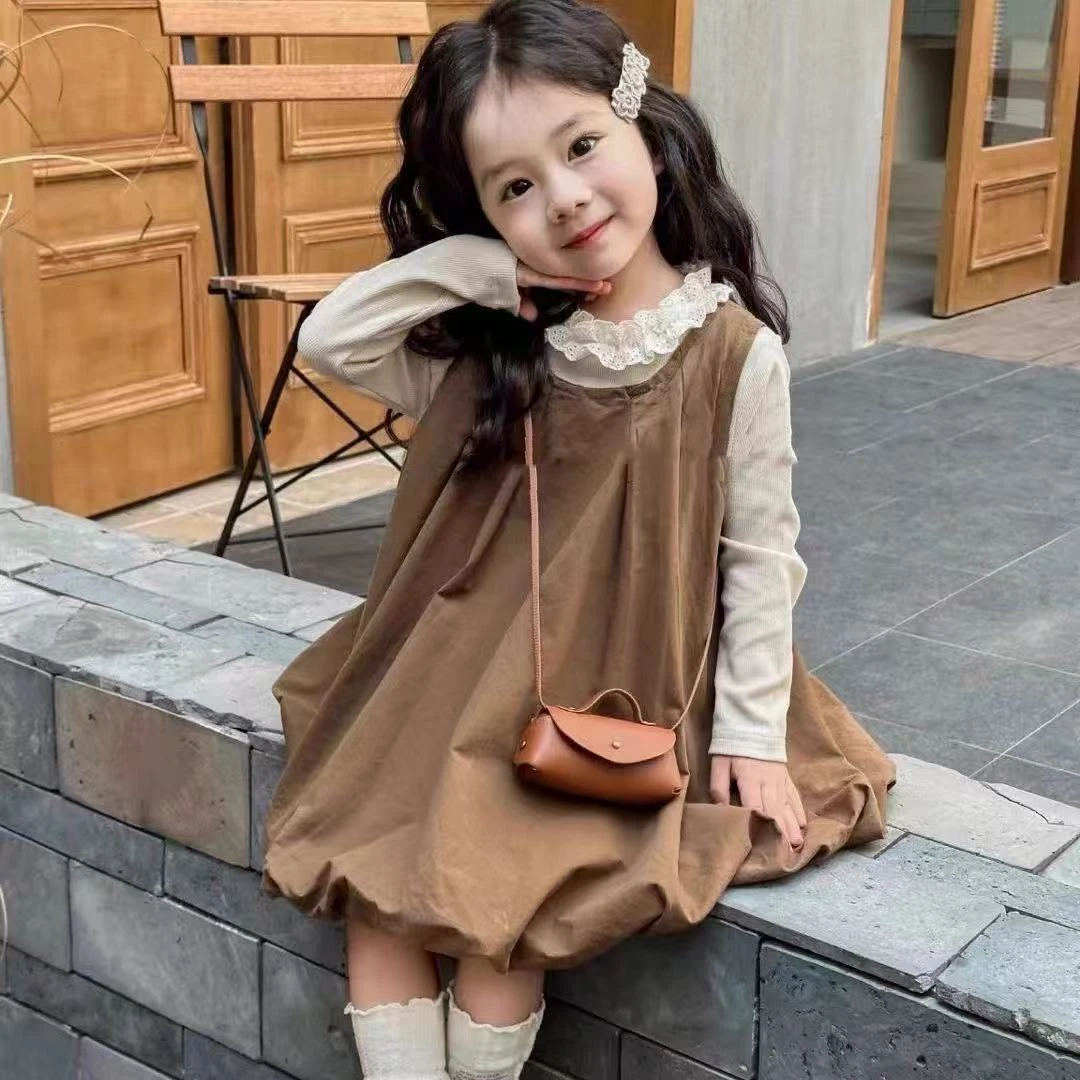 女童秋季连衣裙套装2025新款儿童宝宝长袖打底衫花苞背心裙两件套