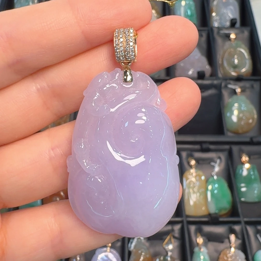 翡翠18K金镶嵌吊坠(不含链)如意