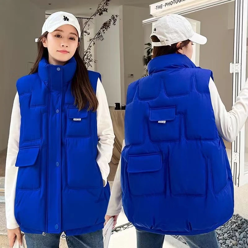 韩版多口袋设计宽松夹棉马甲冬季新款小众拼接潮流马甲924款