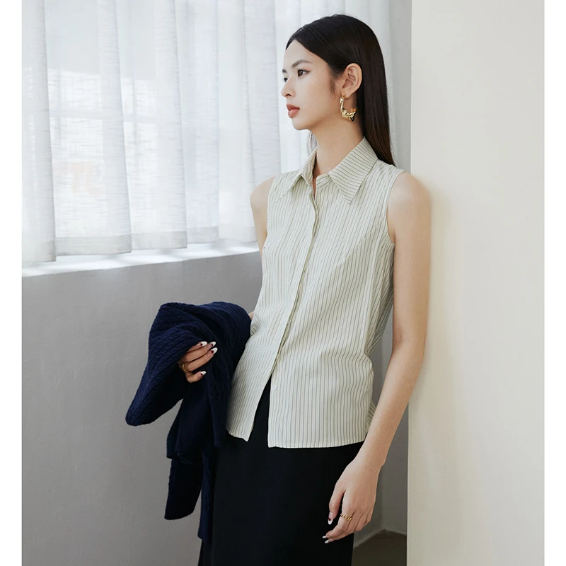 【专享】冬条纹无袖衬衫女24101719