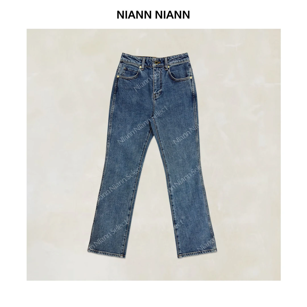 NiannNiann 新品女装美式复古水洗全棉显瘦直筒筷子腿牛仔裤16431