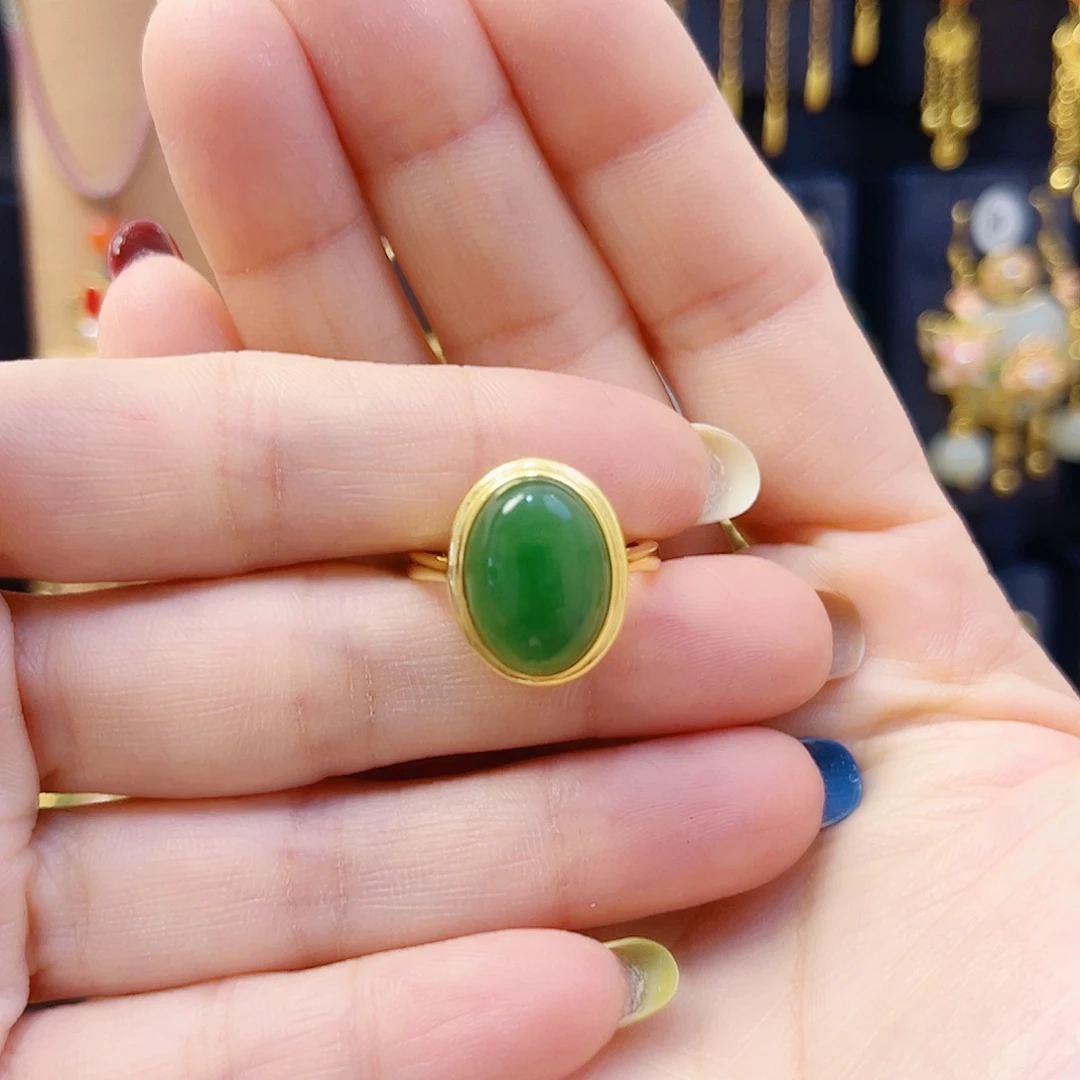 和田玉银S925镀金镶嵌戒指