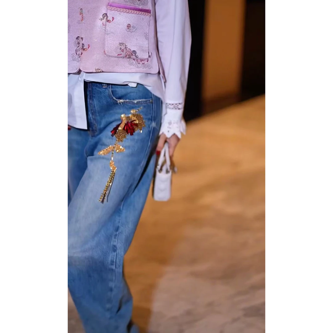 yiyiya.Guo艺艺吖【法绣·绽放牛仔】新款百搭显瘦牛仔裤120266SS52